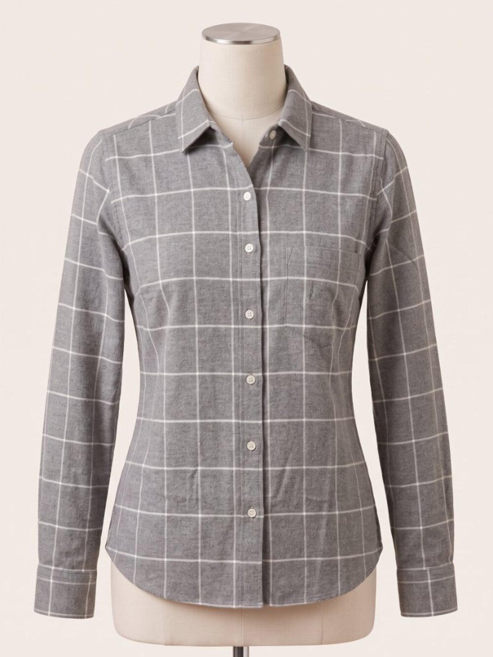 NWT UNTUCKit Septima Gray Windowpane Plaid Flannel Button Down Shirt 2 Women's